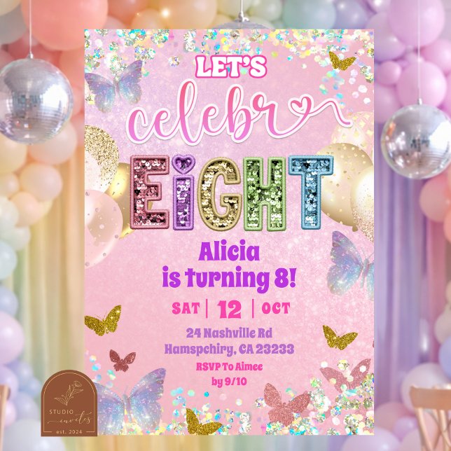 Invitación Cumpleaños Celebreight con Purpurina y Secuencias  (Subido por el creador)