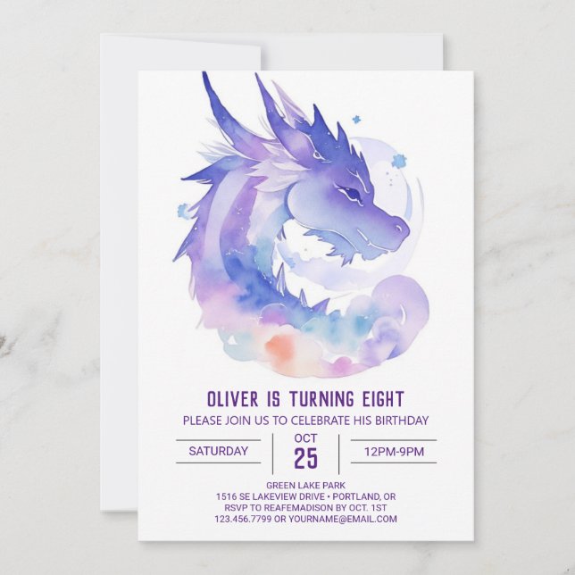 Invitación Cumpleaños Celestial de Baby Dragon (Anverso)