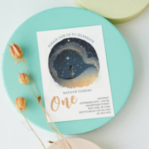 Invitación Cumpleaños Celestial Estrella Acuarela Niña Modern