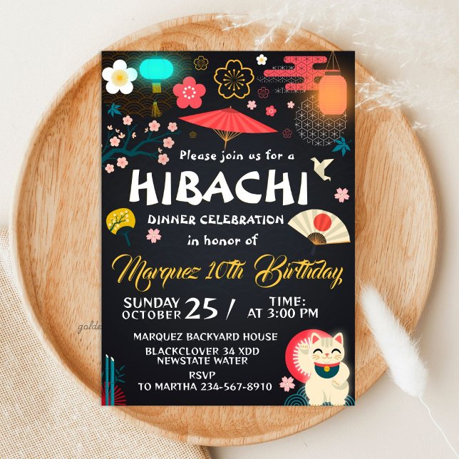 Invitación Cumpleaños Cena Hibachi Japonesa  (Japanese Hibachi Dinner Birthday Invitation
)