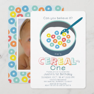 Invitación Cumpleaños Cereales-mente Uno Niño Foto 1er Cumple