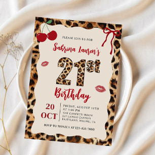 Invitación Cumpleaños Cereza Leopardo Guepardo