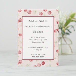 Invitación Cumpleaños Cerezas Rojas Crema