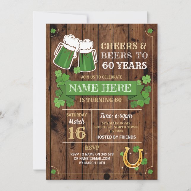Invitación Cumpleaños Cervezas Fiesta Día de San Patricio (Anverso)