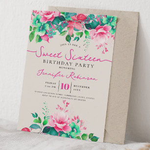 Invitación Cumpleaños Champagne Floral Dulce 16 Primavera Fem