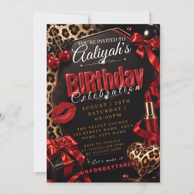 Invitación Cumpleaños Cheetah Cherries (Anverso)