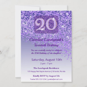 Invitación Cumpleaños Chic 20 Purpurina Morada