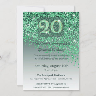 Invitación Cumpleaños Chic 20 Verde Brillante