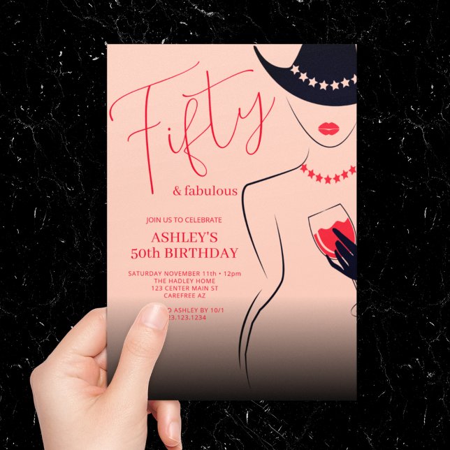 Invitación Cumpleaños Chic 50 y Fabuloso Rosa Rojo (Subido por el creador)