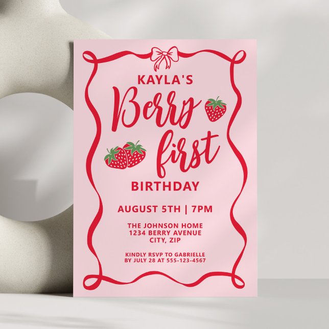 Invitación Cumpleaños Chic Berry Primero Arco Rojo Fresa (Subido por el creador)