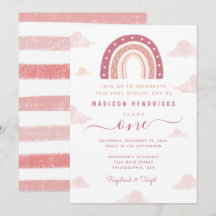 Cumpleaños Chic Boho Arcoíris y Nubes Rosa Pastel
