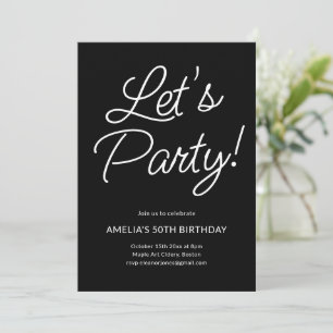 Invitación Cumpleaños Chic con Letra Negra Minimalista Modern