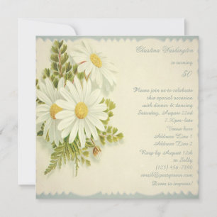 Invitación Cumpleaños Chic Estiloso Vintage Daisies 50