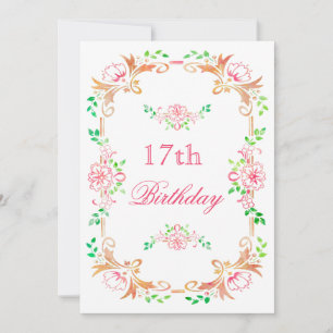 Invitación Cumpleaños Chic Floral Watercolor 17 Double Cara