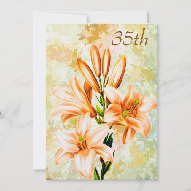 Invitación Cumpleaños Chic Peach & White Lilies 35 (Anverso)