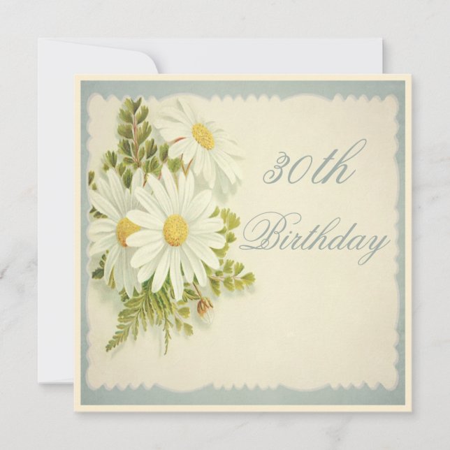Invitación Cumpleaños Chic Vintage Daisies 30 (Anverso)