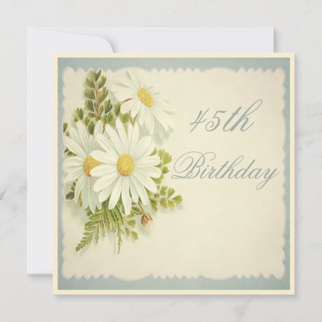 Invitación Cumpleaños Chic Vintage Daisies 45 (Anverso)