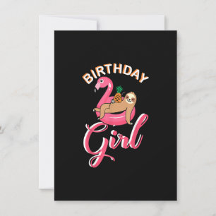 Invitación Cumpleaños Chica sloth flamingo piña linda piscina