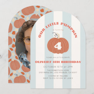 Invitación Cumpleaños Chico Pequeña Calabaza Rayas Azules Fot