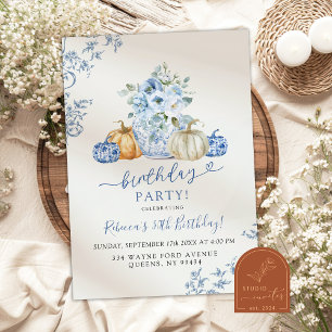 Invitación Cumpleaños Chinoiserie Jarrón Jengibre Calabaza Ot