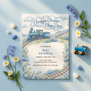 Invitación Cumpleaños Chugga Chugga Choo Choo Niños Tren Azul