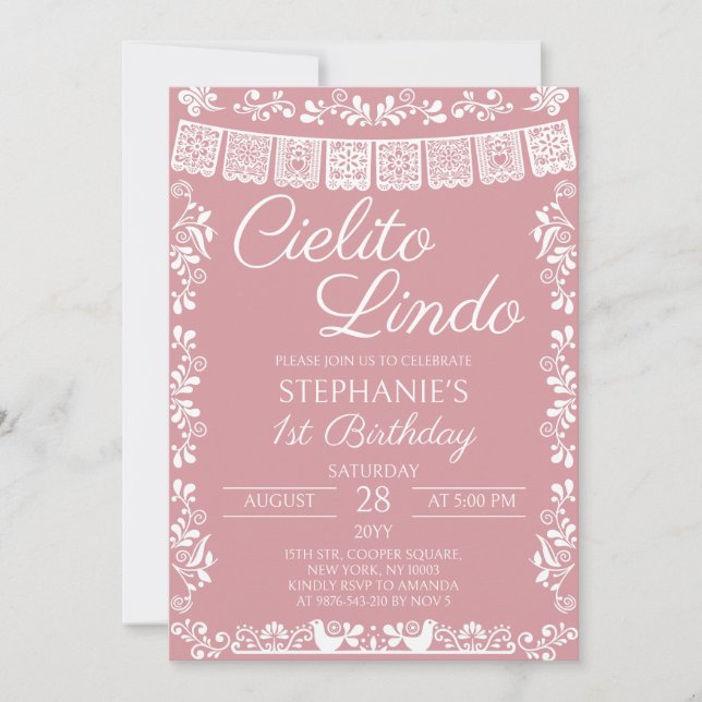 Invitación Cumpleaños Cielito Lindo Rosa Rubor 1 (Anverso)