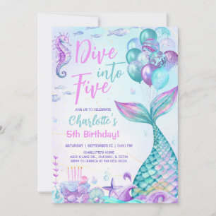 Invitación Cumpleaños cinco de sirena de buceo