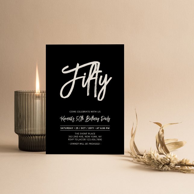 Invitación Cumpleaños cincuenta 50 Chic en Blanco y Negro (Subido por el creador)