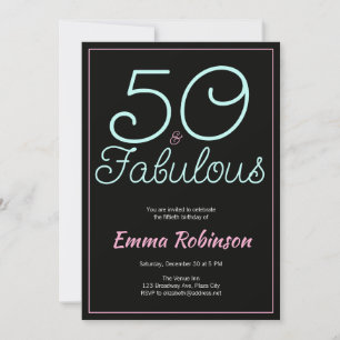 Invitación Cumpleaños cincuenta "50 y fabuloso" azul y rosa