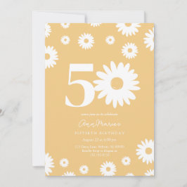 Invitación Cumpleaños Cincuenta Años Floral Retro Hito