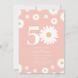 Invitación Cumpleaños Cincuenta Años Floral Retro Hito