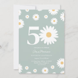Invitación Cumpleaños Cincuenta Años Floral Retro Hito