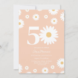 Invitación Cumpleaños Cincuenta Años Floral Retro Hito