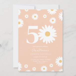 Invitación Cumpleaños Cincuenta Años Floral Retro Hito
