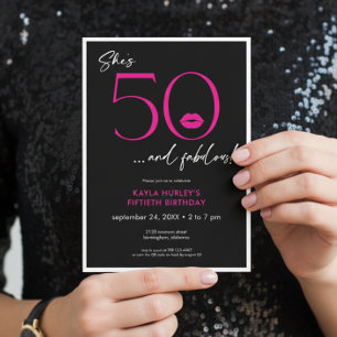 Invitación Cumpleaños cincuenta fabuloso labios rosa modernos