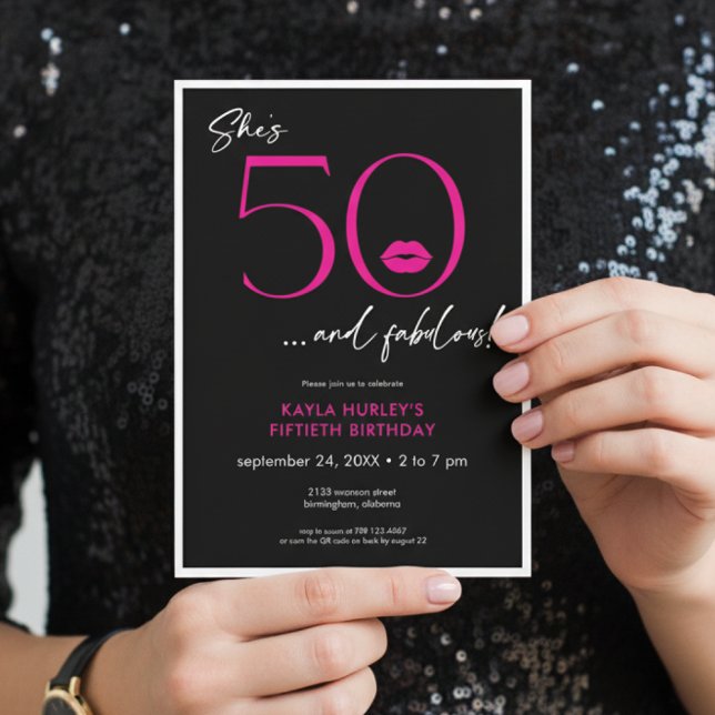 Invitación Cumpleaños cincuenta fabuloso labios rosa modernos (Subido por el creador)