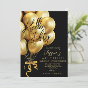 Invitación Cumpleaños cincuenta negro escritura moderna