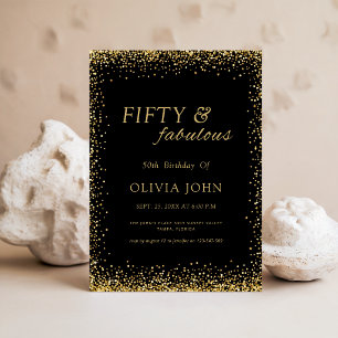 Invitación Cumpleaños cincuenta y fabuloso con brillo negro y