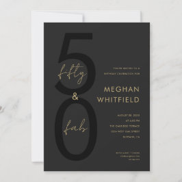 Invitación Cumpleaños cincuenta y fabuloso de oro negro Scrip