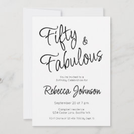 Invitación Cumpleaños cincuenta y fabuloso guion negro 50
