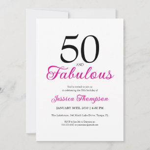 Invitación Cumpleaños cincuenta y fabuloso guión rosa 50