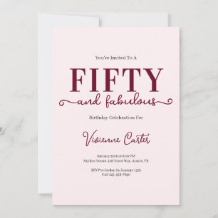 Invitación Cumpleaños cincuenta y fabuloso rosa claro fiesta