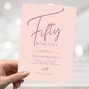Invitación Cumpleaños cincuenta y fabuloso rosa delicado