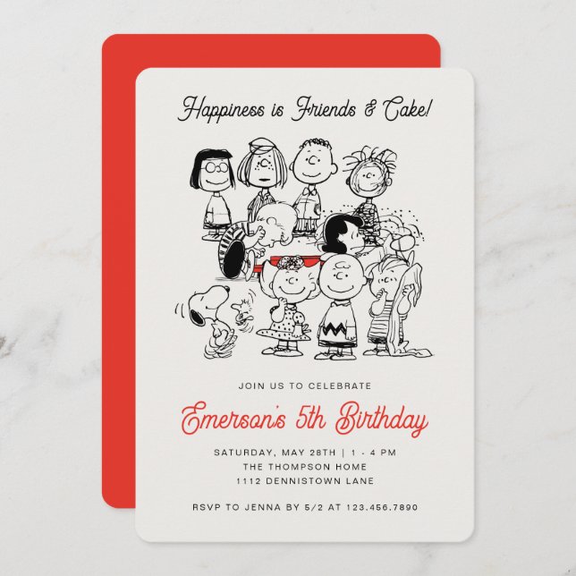Invitación Cumpleaños Clásico de la Pandilla de Peanuts | Sno (Anverso / Reverso)