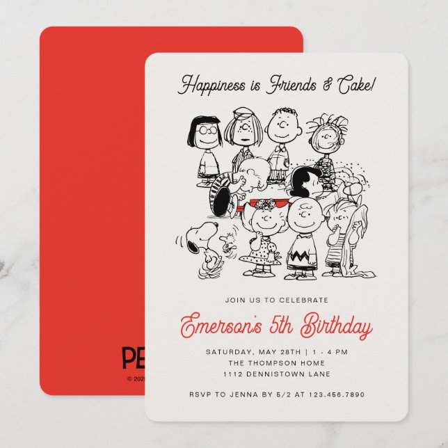 Invitación Cumpleaños Clásico de la Pandilla Peanuts | Snoopy (Anverso / Reverso)
