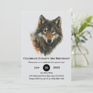 Invitación Cumpleaños clásico de lobo con acuarela