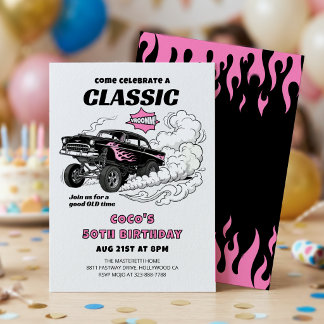 Invitación Cumpleaños clásico del coche de carreras Hot Rod G