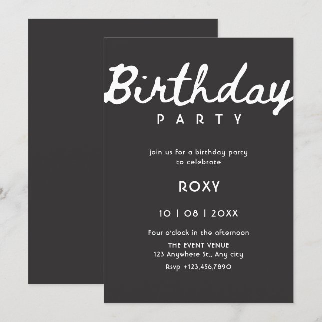 Invitación Cumpleaños clásico sencillo  (Anverso / Reverso)
