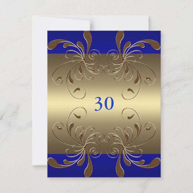 Invitación Cumpleaños Cobalt & Gold Floral Glam (Anverso)