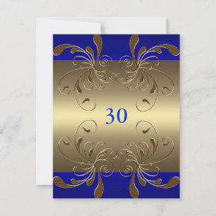 Invitación Cumpleaños Cobalt & Gold Floral Glam